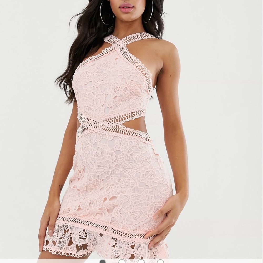 Misguided Lace Crochet Cut Out High Neck Mini Dress